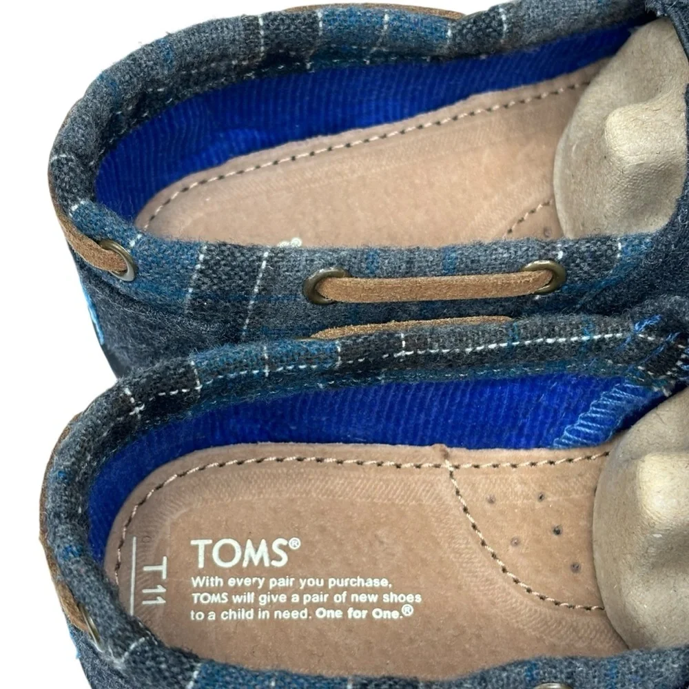New TOMS Tiny Bimini Alpargata Blue & Grey Tartan Plaid Slip On Size 11 MSRP $59